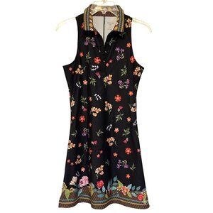 Johnny Was Bee Active Polo Tank Dress XS Black Floral Sleeveless Tennis Dress